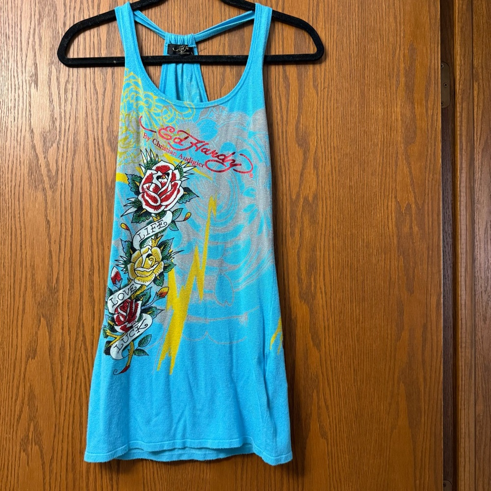 Ed Hardy Women's Blue Tank Top Small